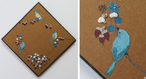 木の実サイクル（ナンキンハゼと鳥）ー染和紙・フエルト・ビーズ・刺繍糸