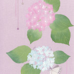 紫陽花  ーリネン・染和紙・スパンコール・ビーズ・刺繍糸 ー