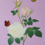 白い薔薇と蝶  ーリネン・染和紙・刺繍糸・ビーズ ー